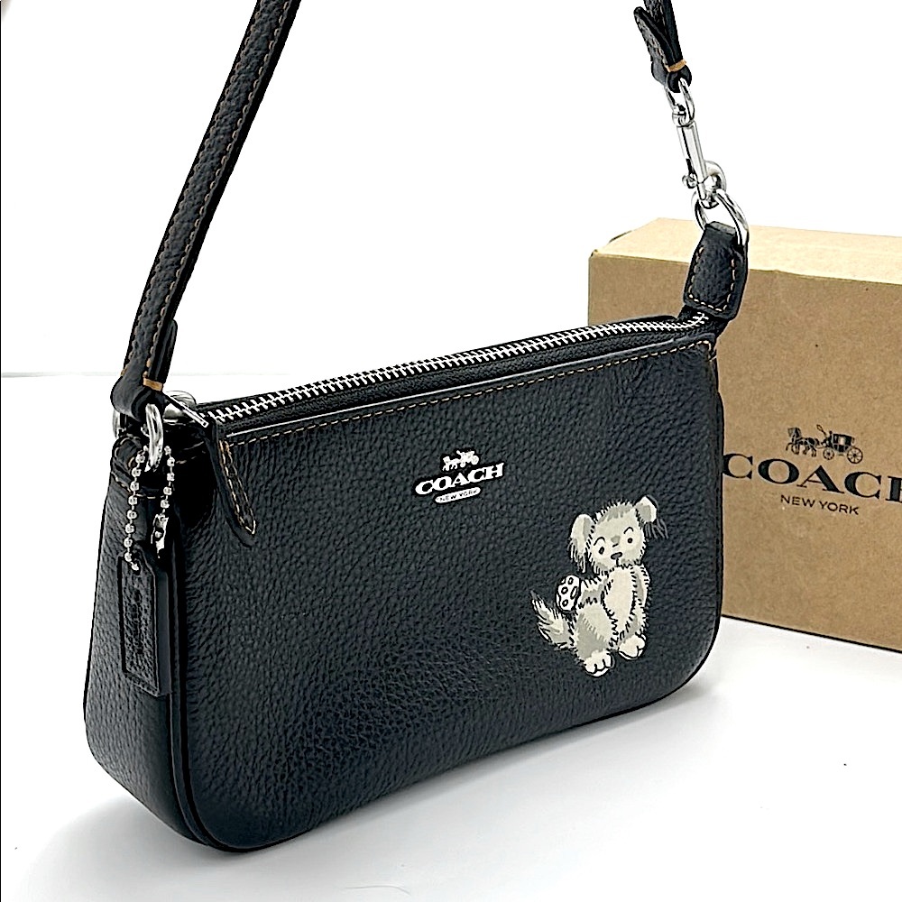 Coach Nolita 19 With Happy Dog Black Leather Bag with Silver Hardware